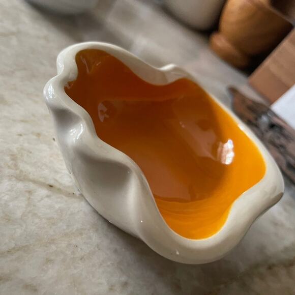 Vintage Bonwit Teller pottery dish ashtray orange and white France - Picture 4 of 12